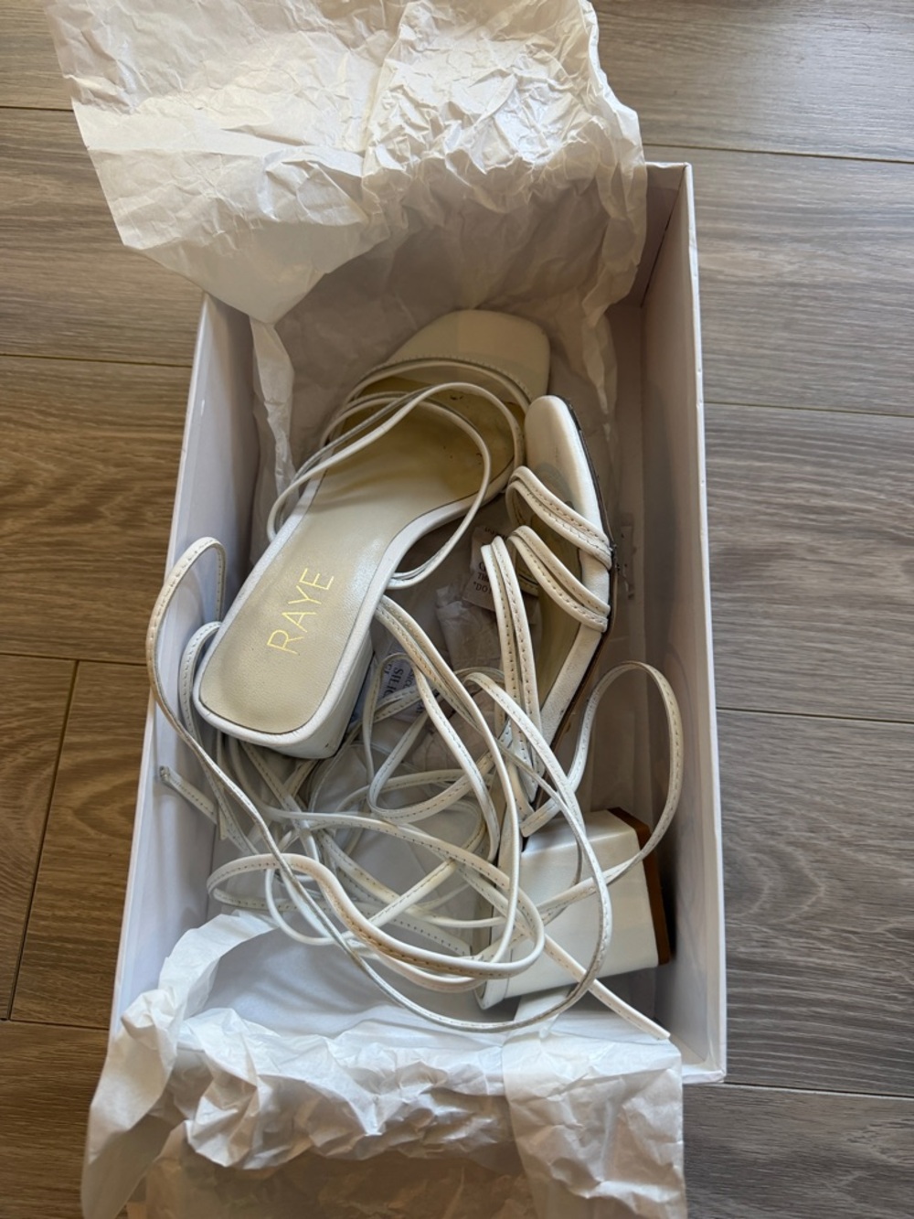 RAYE White Lace-Up Strappy Block Heel Sandals